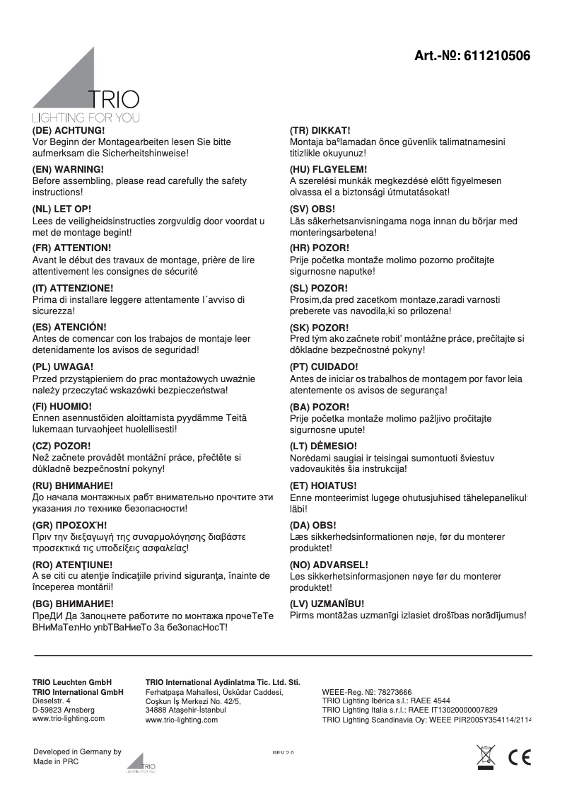 Page n°1 - Manuel utilisateur Trio Lighting Vapore 611210506