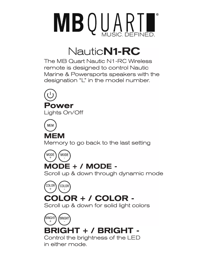 Page n°1 - Manuel utilisateur MB Quart N1-RC Wireless