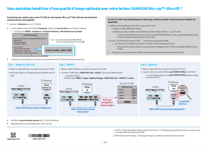 Page 1 de la notice Guide d'installation Samsung UBD-K8500