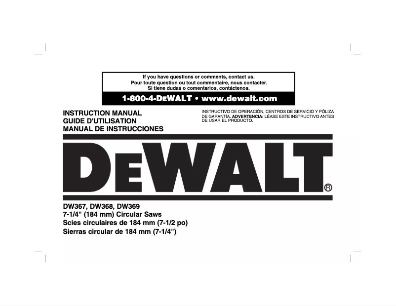 Page n°1 - Manuel utilisateur DeWalt DW368