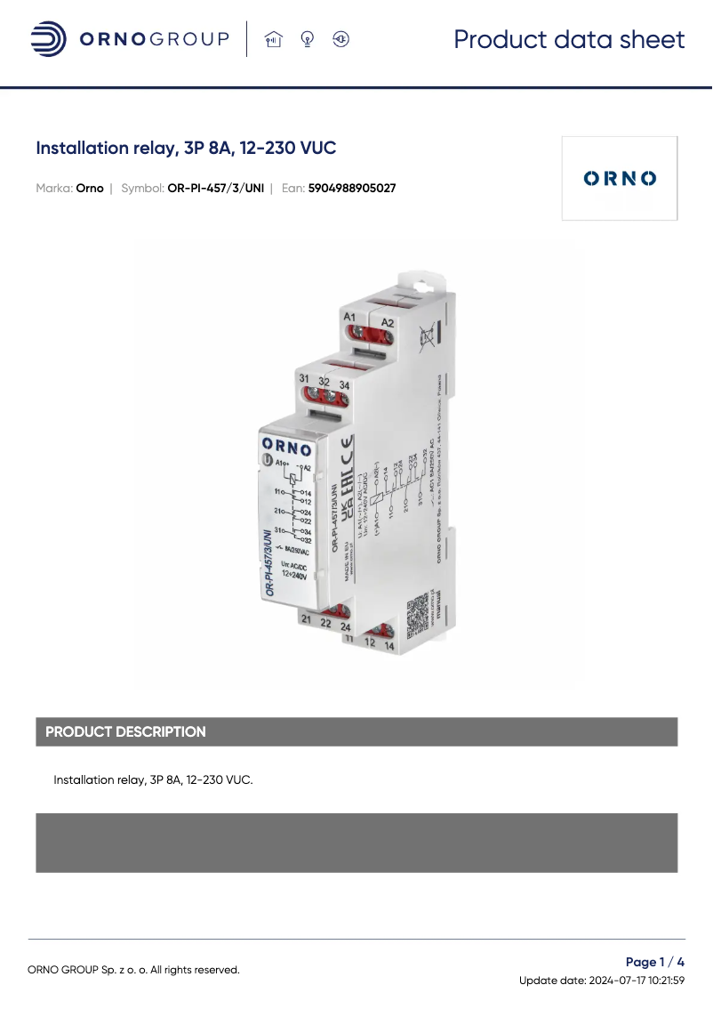 Imagen de la primera página del manual del dispositivo OR-PI-457