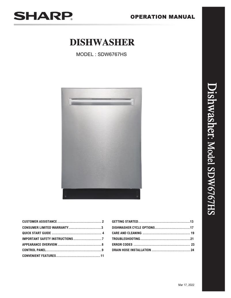 Página 1 del manual Manual de usuario Sharp SDW6767HS