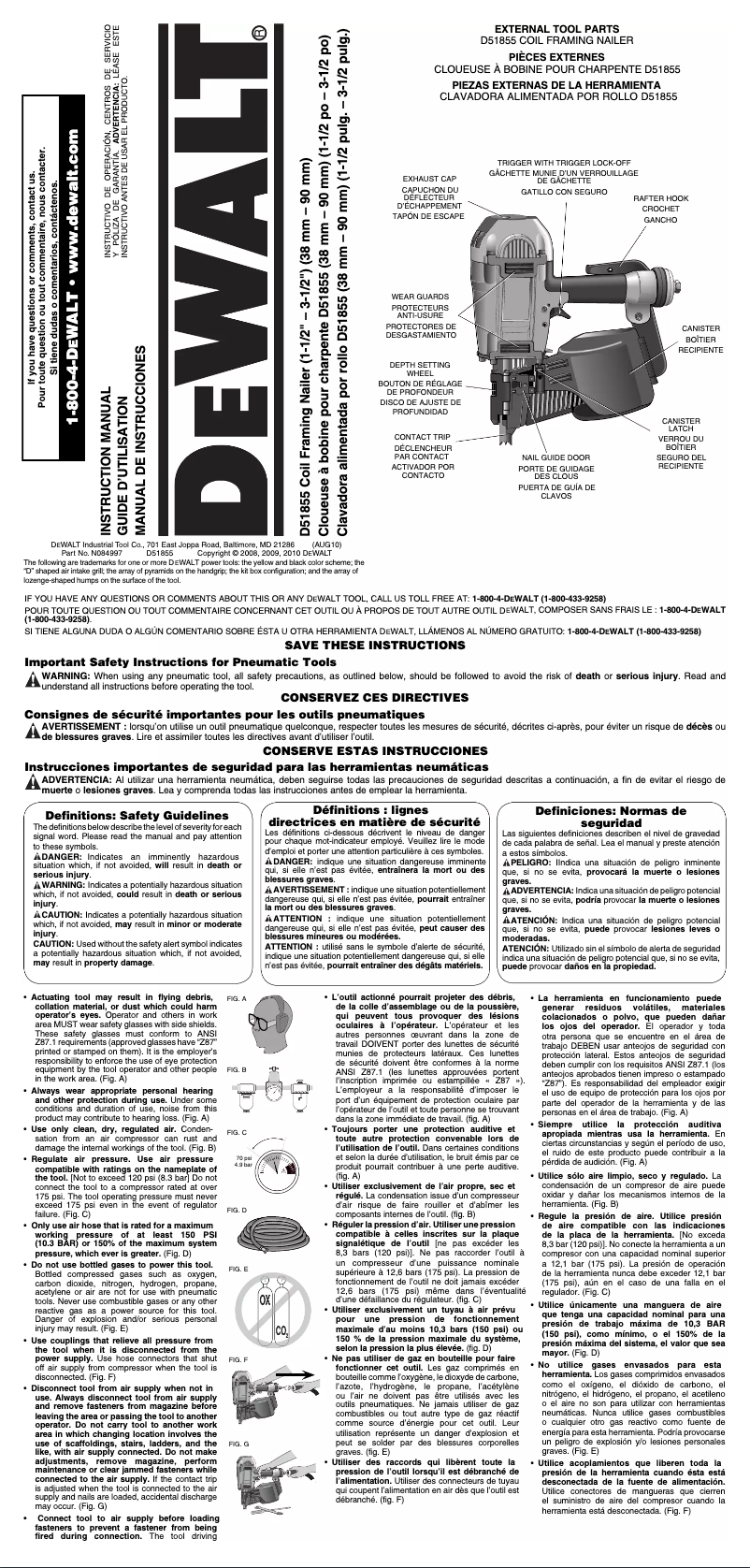 Page 1 de la notice Manuel utilisateur DeWalt D51855