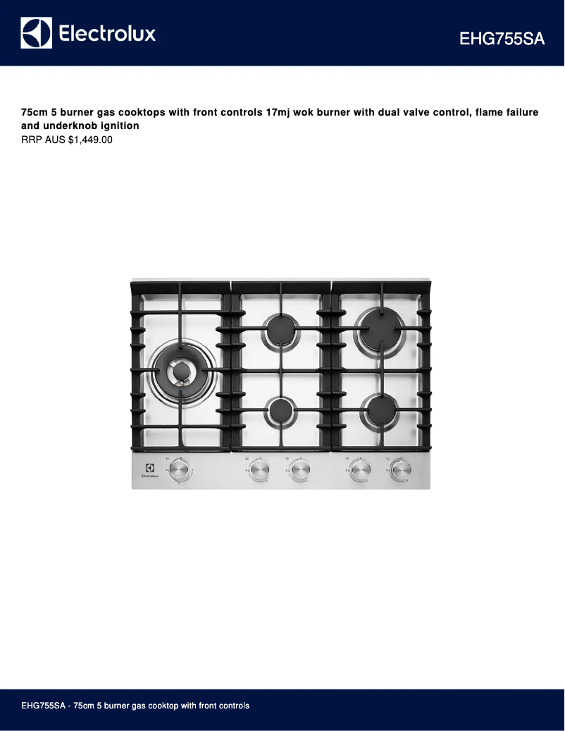 Página 1 del manual Ficha técnica Electrolux EHG755SA