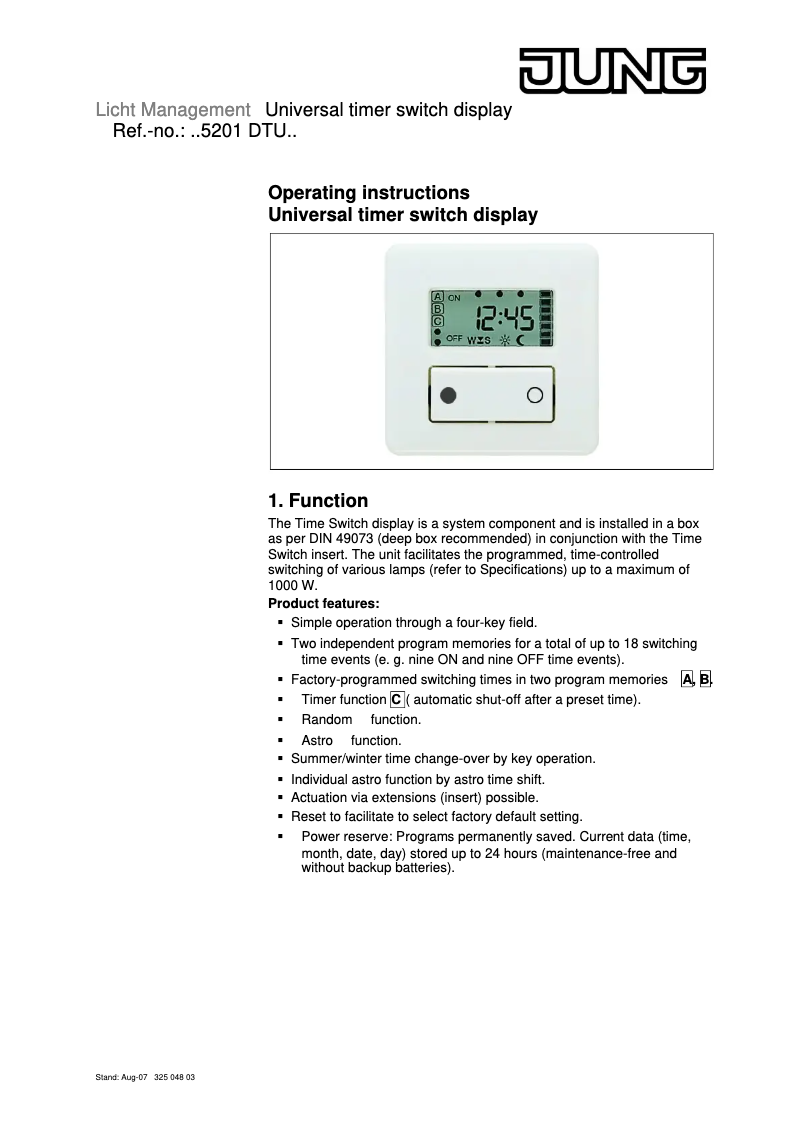 Page n°1 - Manuel utilisateur JUNG LS5201DTU