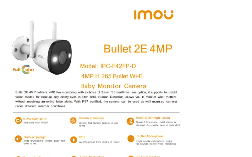 Page 1 de la notice Manuel utilisateur Imou Bullet 2E 4MP