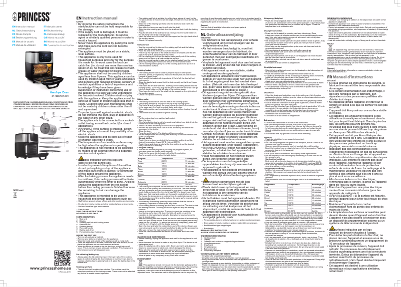 Page 1 de la notice Manuel utilisateur Princess Aerofryer Oven 182070