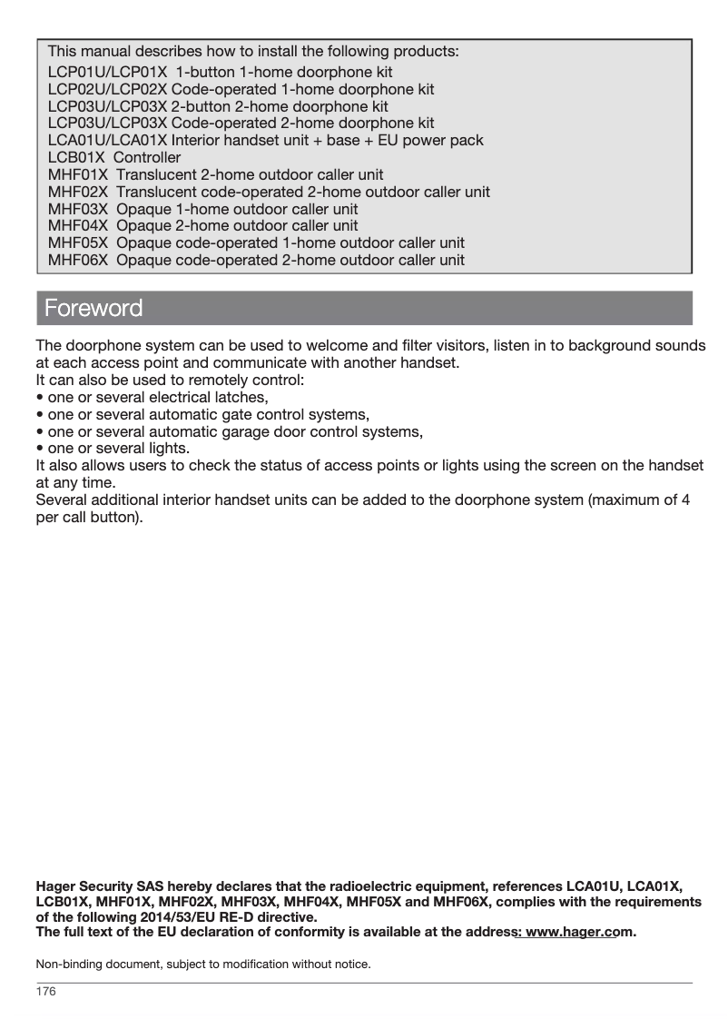 Page 1 de la notice Guide d'installation Hager LCA01U