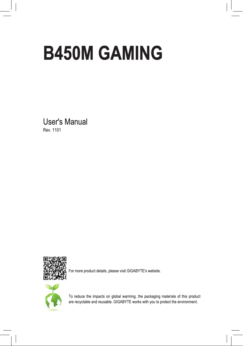 Page 1 de la notice Manuel utilisateur Gigabyte B450M GAMING