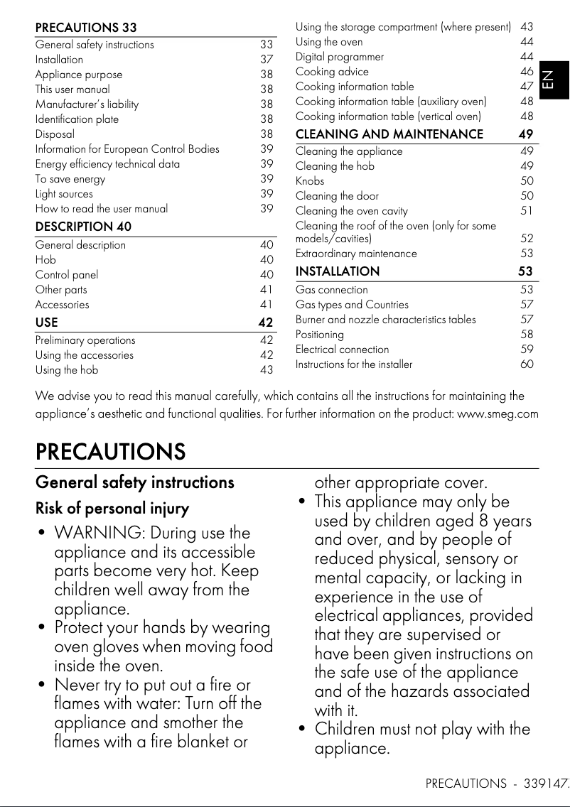 Page n°1 - Fiche technique Smeg CX93GMCR