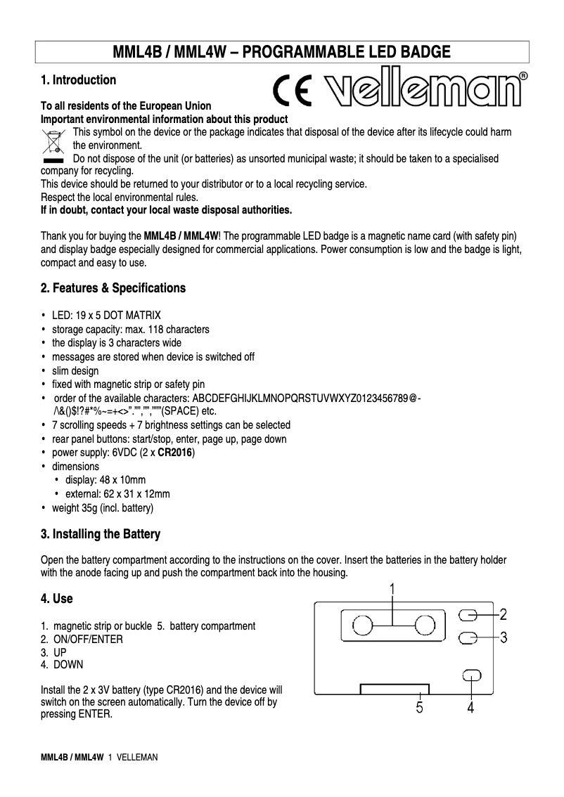 Image de la première page du manuel de l'appareil MML4W