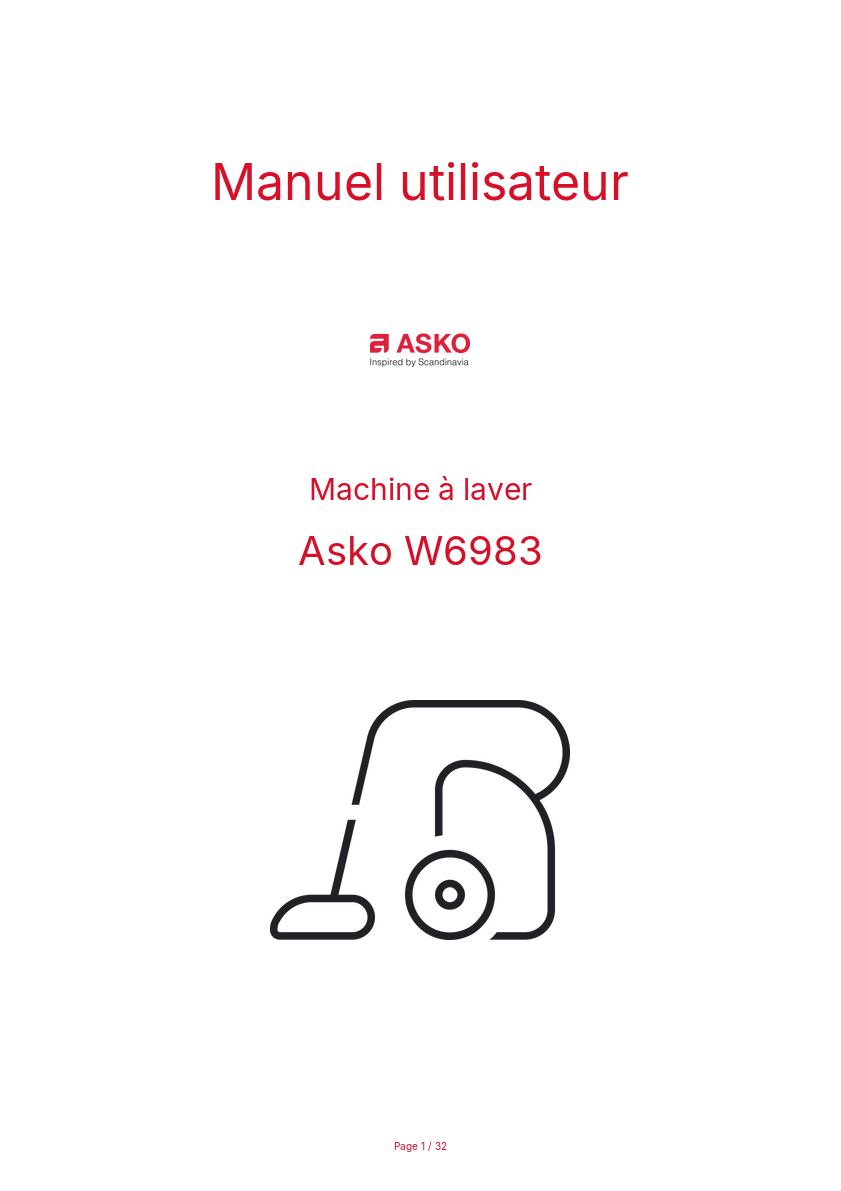 Page n°1 - Manuel utilisateur Asko W6983