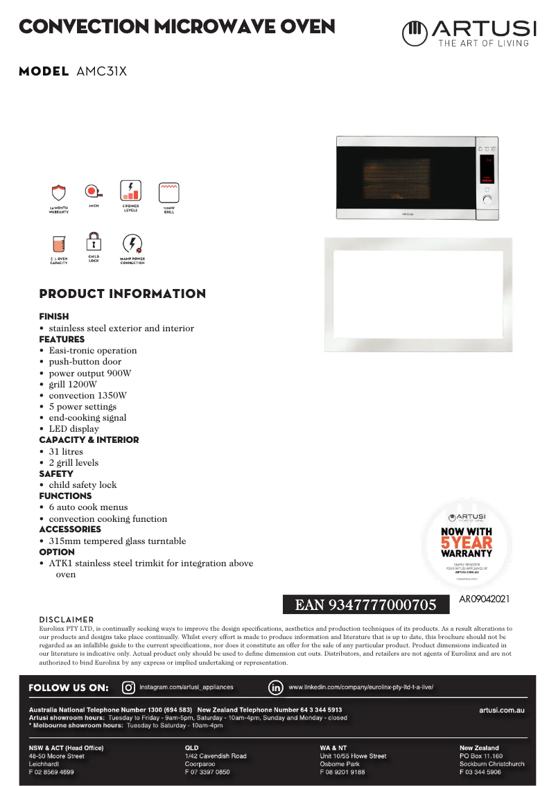 Page 1 de la notice Fiche technique Artusi AMC31X