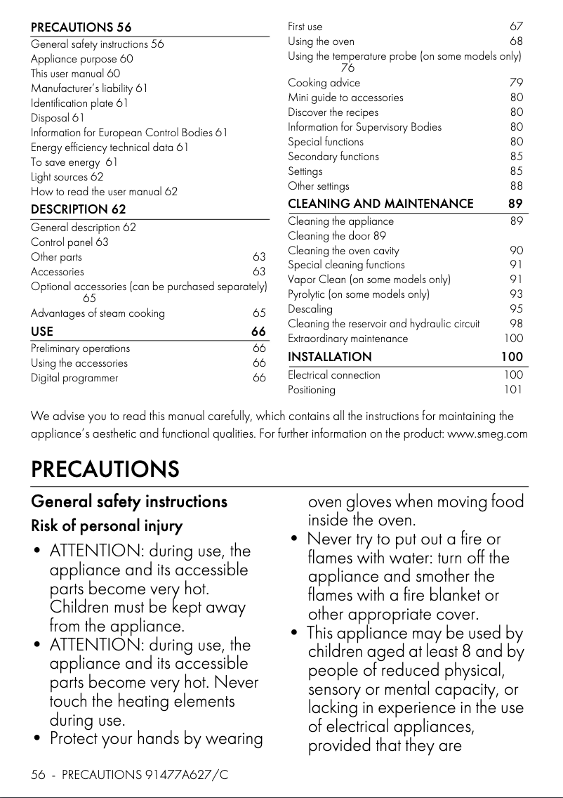 Page 1 de la notice Manuel utilisateur Smeg Galileo Steam100 SO6402S3PB