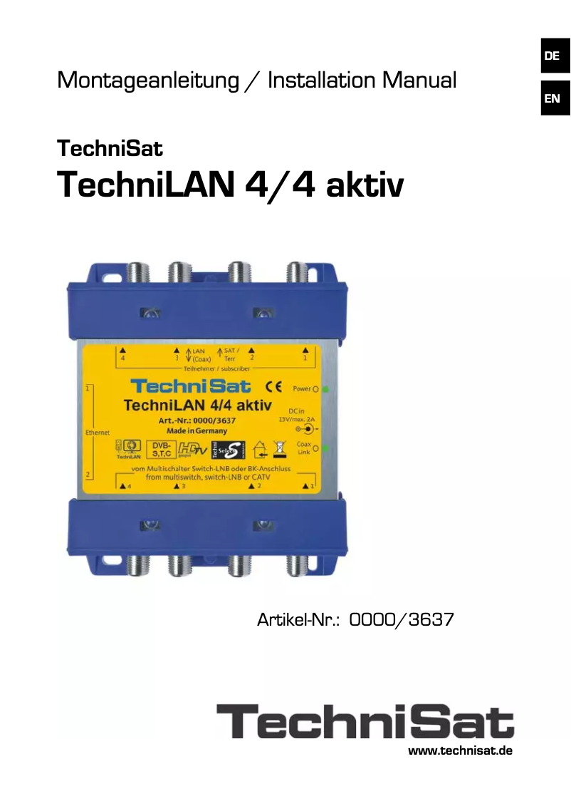 Page n°1 - Manuel utilisateur TechniSat TechniLAN 4/4 aktiv