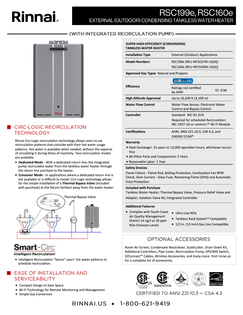 Page n°1 - Fiche technique Rinnai RSC199eN