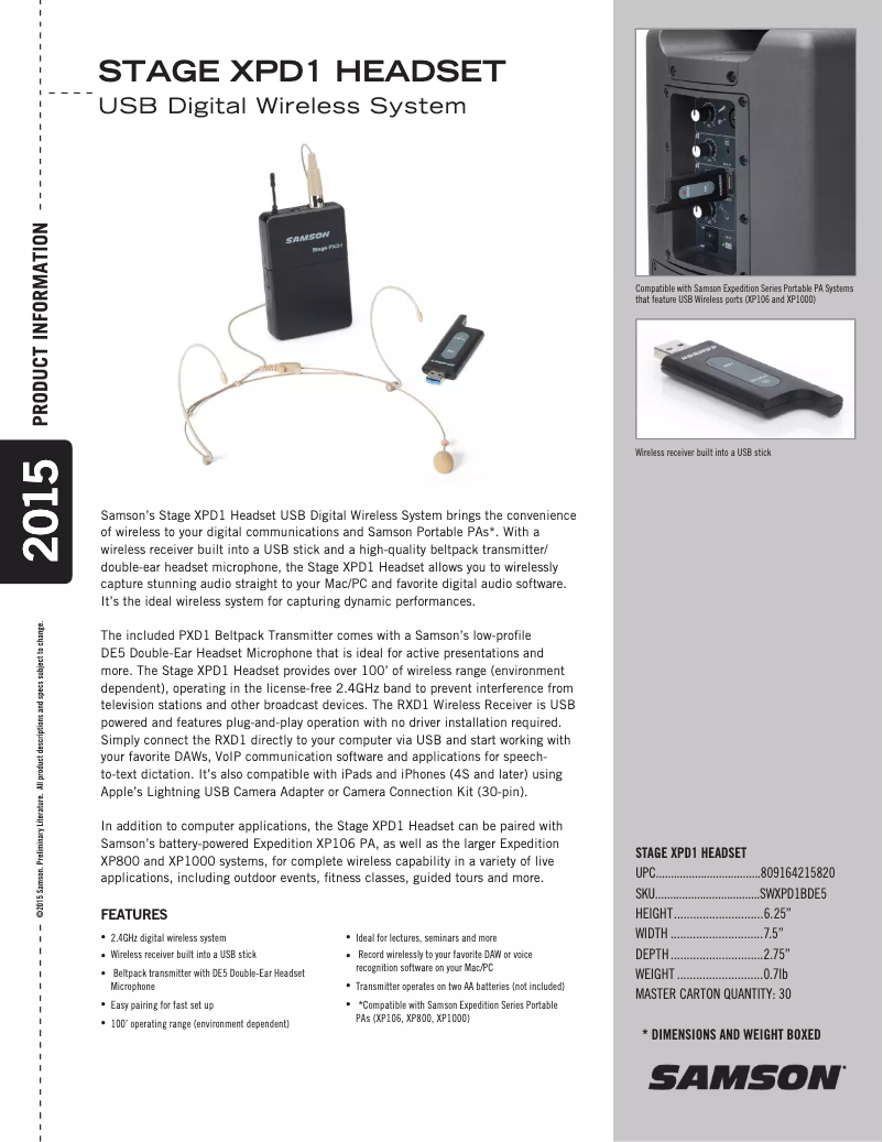 Image de la première page du manuel de l'appareil Stage PXD1
