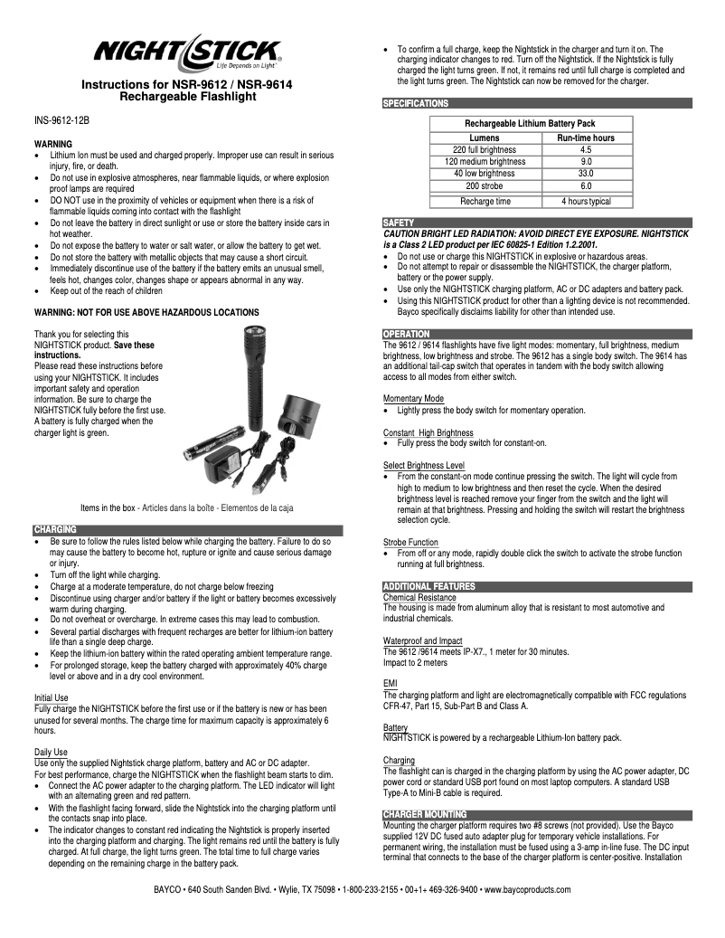 Página 1 del manual Manual de usuario NightStick NSR-9614B