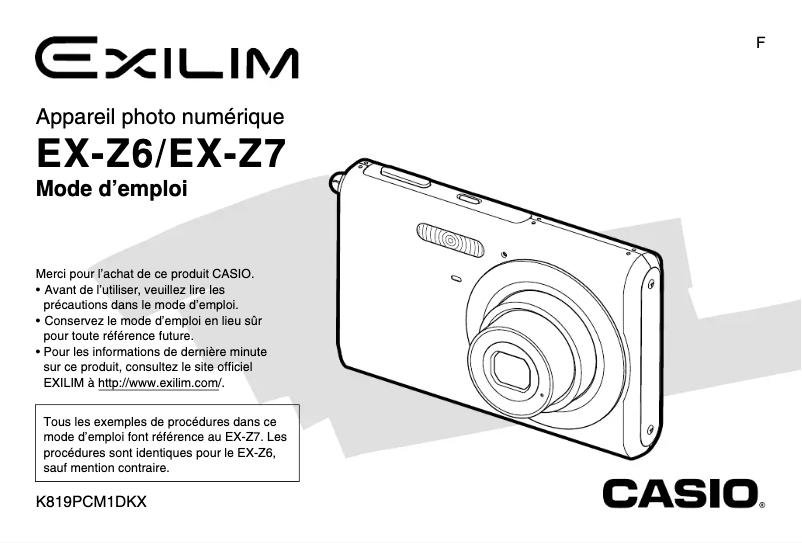 Page n°1 - Manuel utilisateur Casio Exilim EX-Z7
