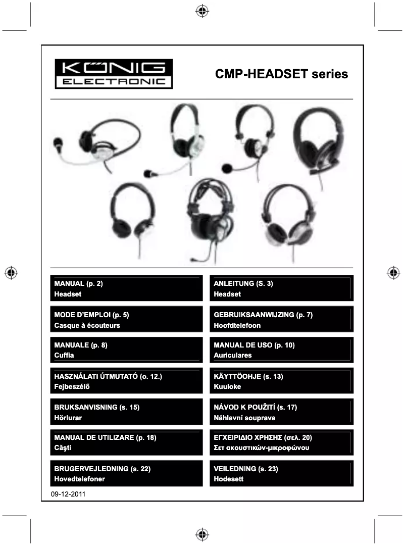 Page 1 de la notice Manuel utilisateur Konig CMP-HEADSET28