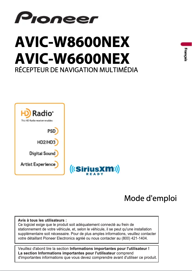 Page n°1 - Manuel utilisateur Pioneer AVIC-W6600NEX