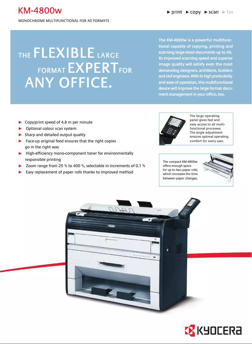 Page 1 de la notice Fiche technique Kyocera KM-4800w