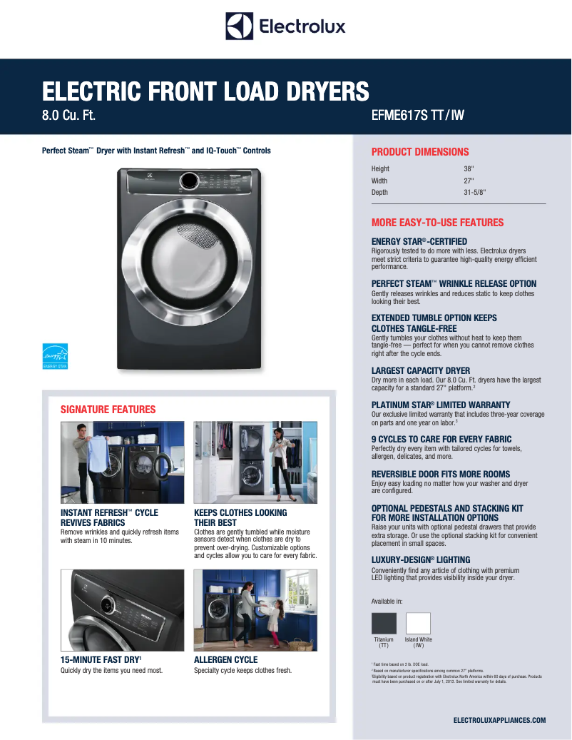 Página 1 del manual Ficha técnica Electrolux EFME617S