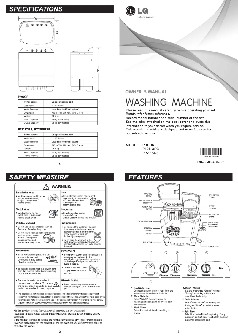 Page n°1 - Manuel utilisateur LG P1211OP3