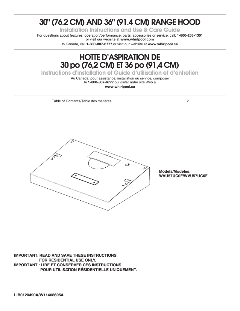 Page 1 de la notice Manuel utilisateur Amana WVU57UC0F