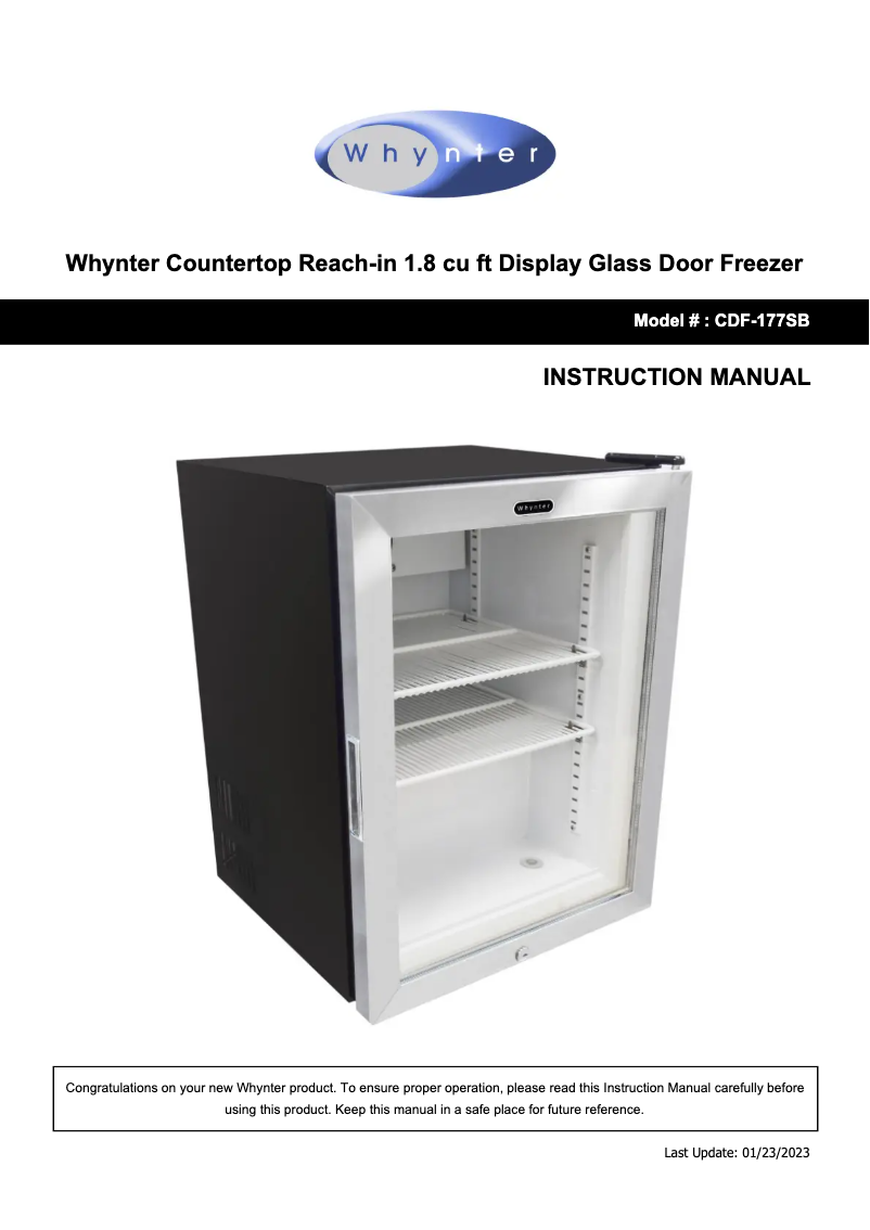 Page 1 de la notice Manuel utilisateur Whynter CDF-177SB