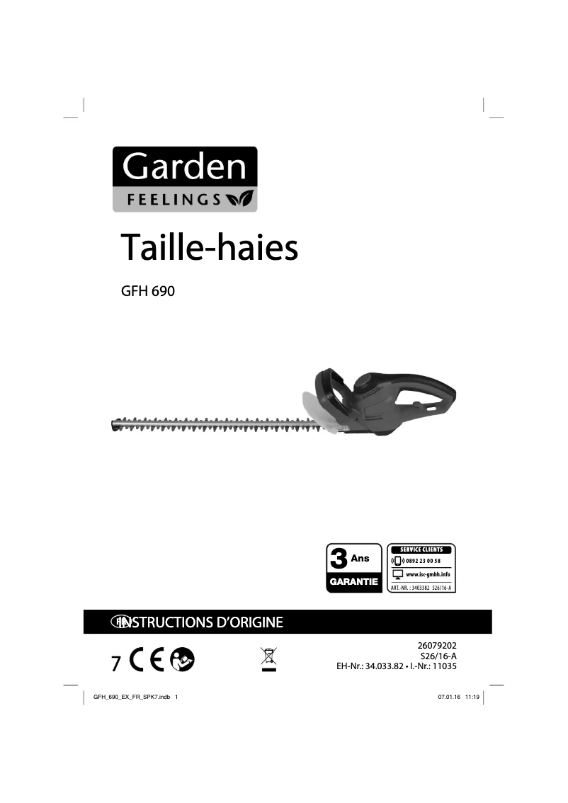 Page 1 de la notice Manuel utilisateur Garden Feelings GFH 690