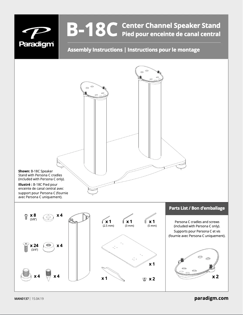 Page 1 de la notice Manuel utilisateur Paradigm B-18C