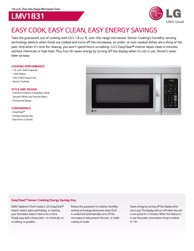 Page n°1 - Fiche technique LG LMV1831BD