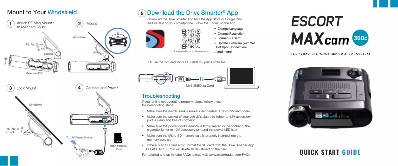 Page 1 de la notice Guide de démarrage rapide Escort MAXcam 360c