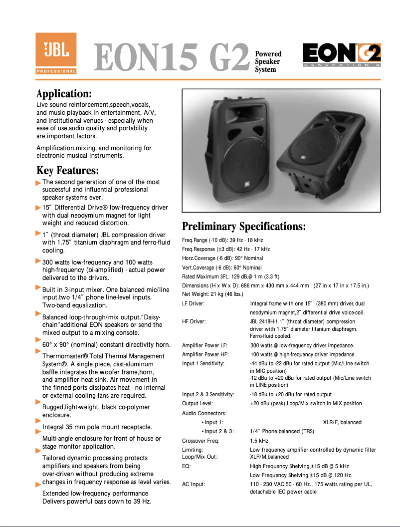 Page n°1 - Fiche technique JBL EON15 G2