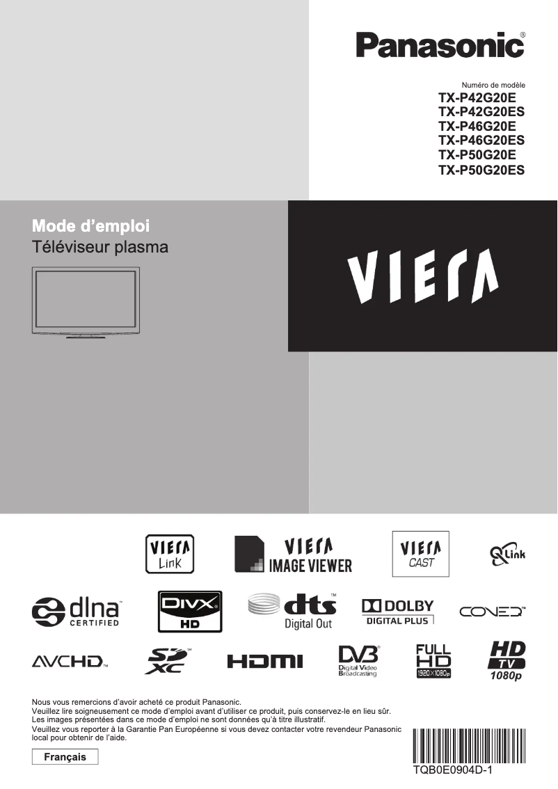 Page 1 of the manual User Manual Panasonic Viera TX-P46G20ES