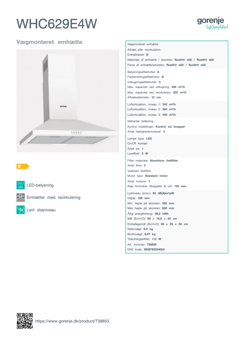 Page n°1 - Fiche technique Gorenje WHC629E4W