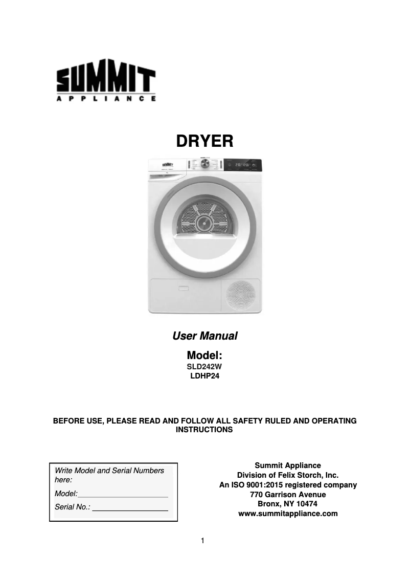 Page n°1 - Manuel utilisateur Summit SLS24W3P
