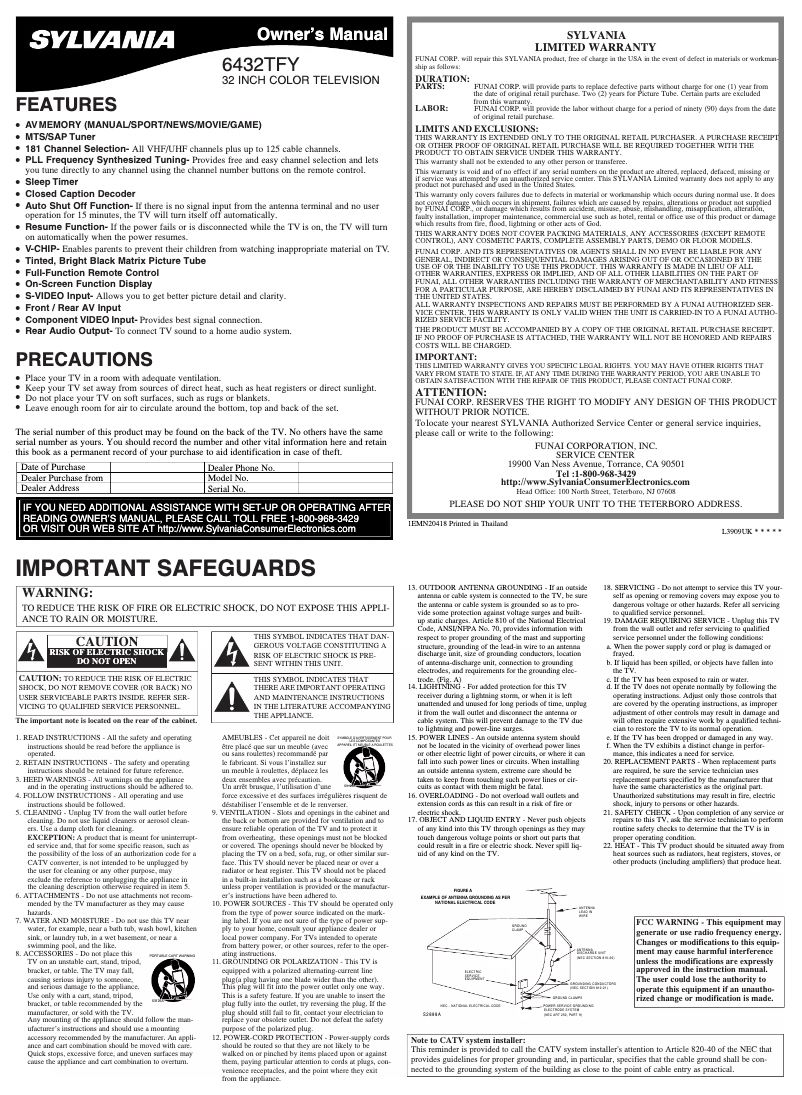 Page n°1 - Manuel utilisateur Sylvania 6432TFY
