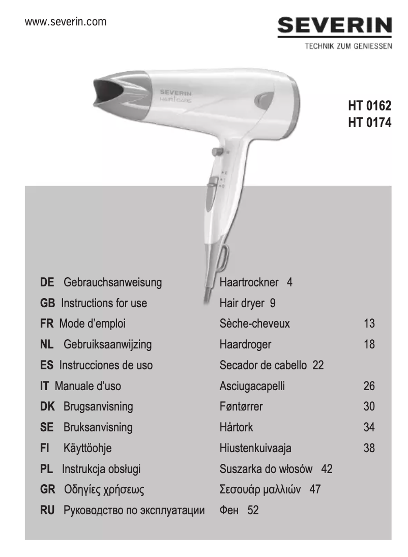 Page 1 de la notice Manuel utilisateur Severin HT 0174