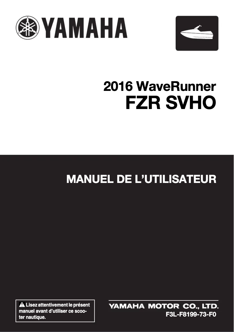 Page n°1 - Manuel utilisateur Yamaha WaveRunner FZR SVHO (2016)
