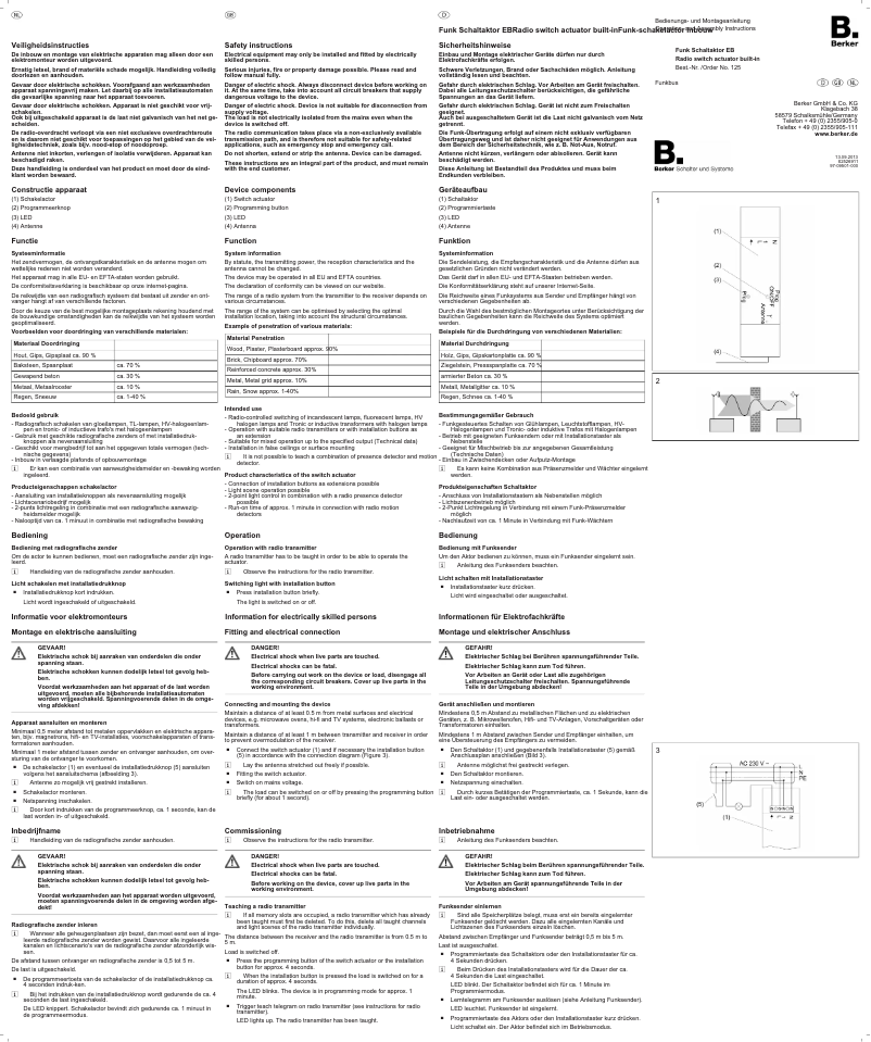 Page 1 de la notice Manuel utilisateur Berker 125
