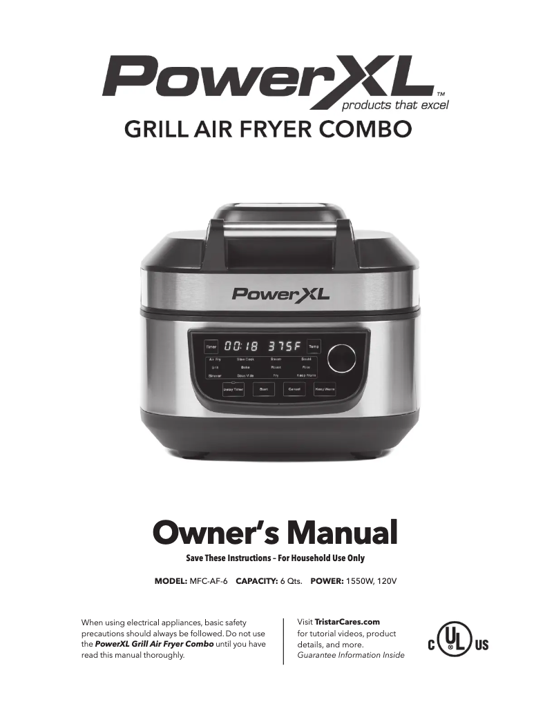 Page n°1 - Manuel utilisateur PowerXL Grill Air Fryer Combo 12-in-1 MFC-AF-6