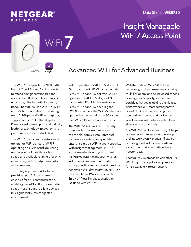 Page 1 de la notice Fiche technique Netgear WBE750