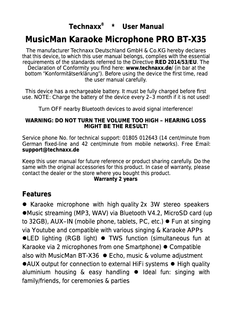 Image de la première page du manuel de l'appareil PRO BT-X35