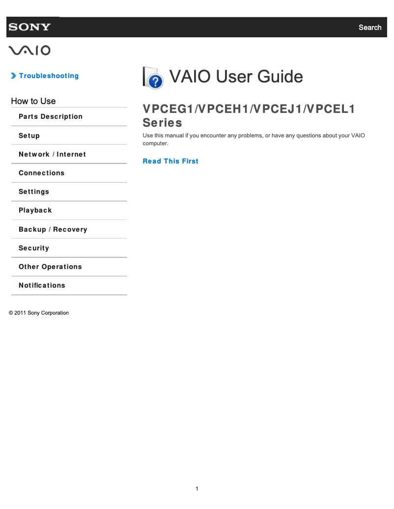Page n°1 - Manuel utilisateur Sony Vaio VPCEG17FX