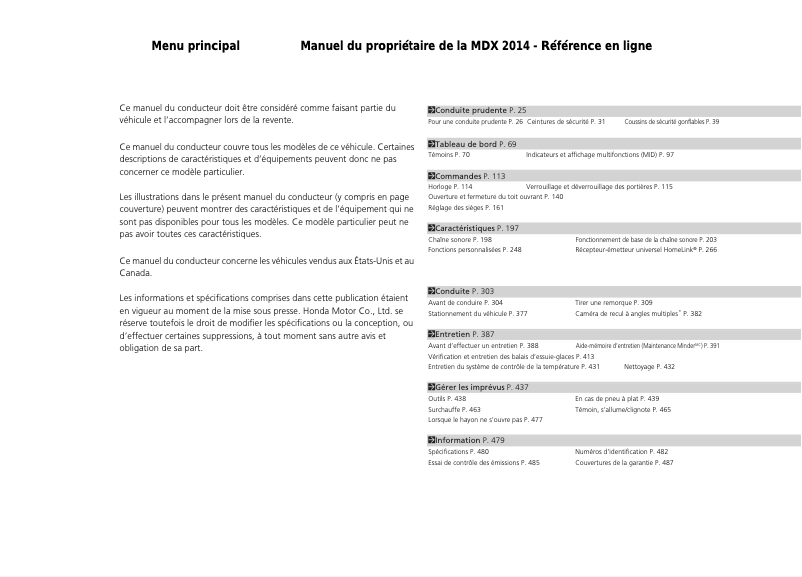 Image de la première page du manuel de l'appareil MDX (2014)