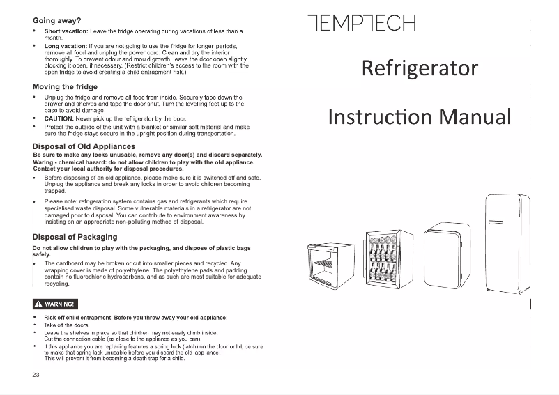 Page 1 de la notice Manuel utilisateur Temptech HRF330RW