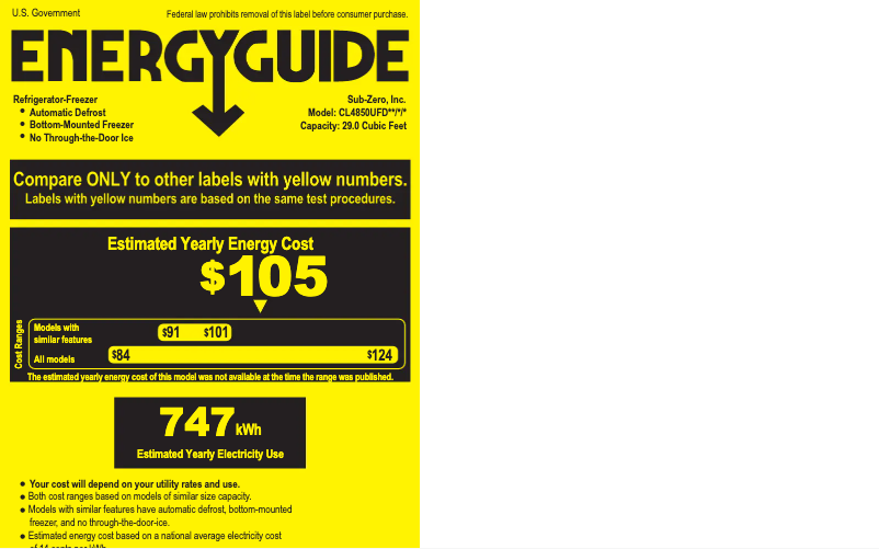 Page 1 de la notice Label énergétique Sub-Zero CL4850UFDID