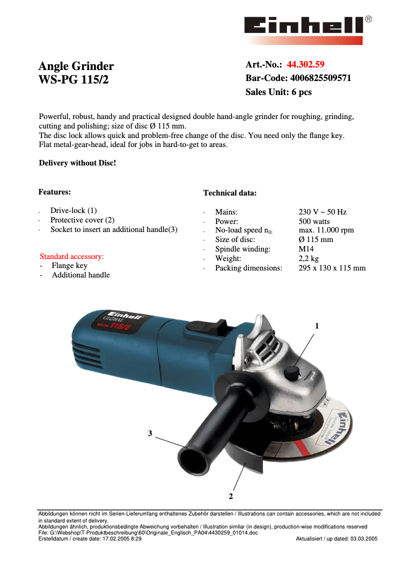 Image de la première page du manuel de l'appareil WS-PG 115/2
